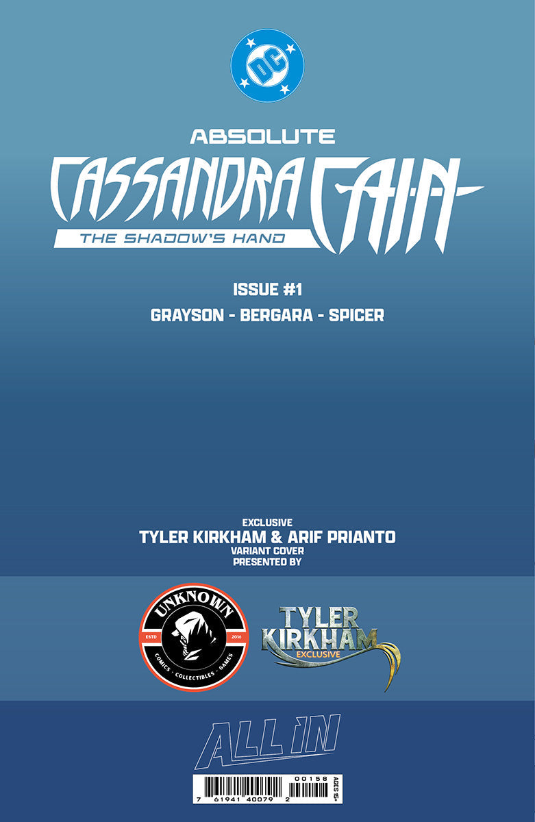 [FOIL] ABSOLUTE CASSANDRA CAIN THE SHADOW'S HAND #1 (ONE SHOT) TYLER KIRKHAM BATTLE DAMAGED EXCLUSIVE VIRGIN VAR (09/09/2026) (09/16/2026)